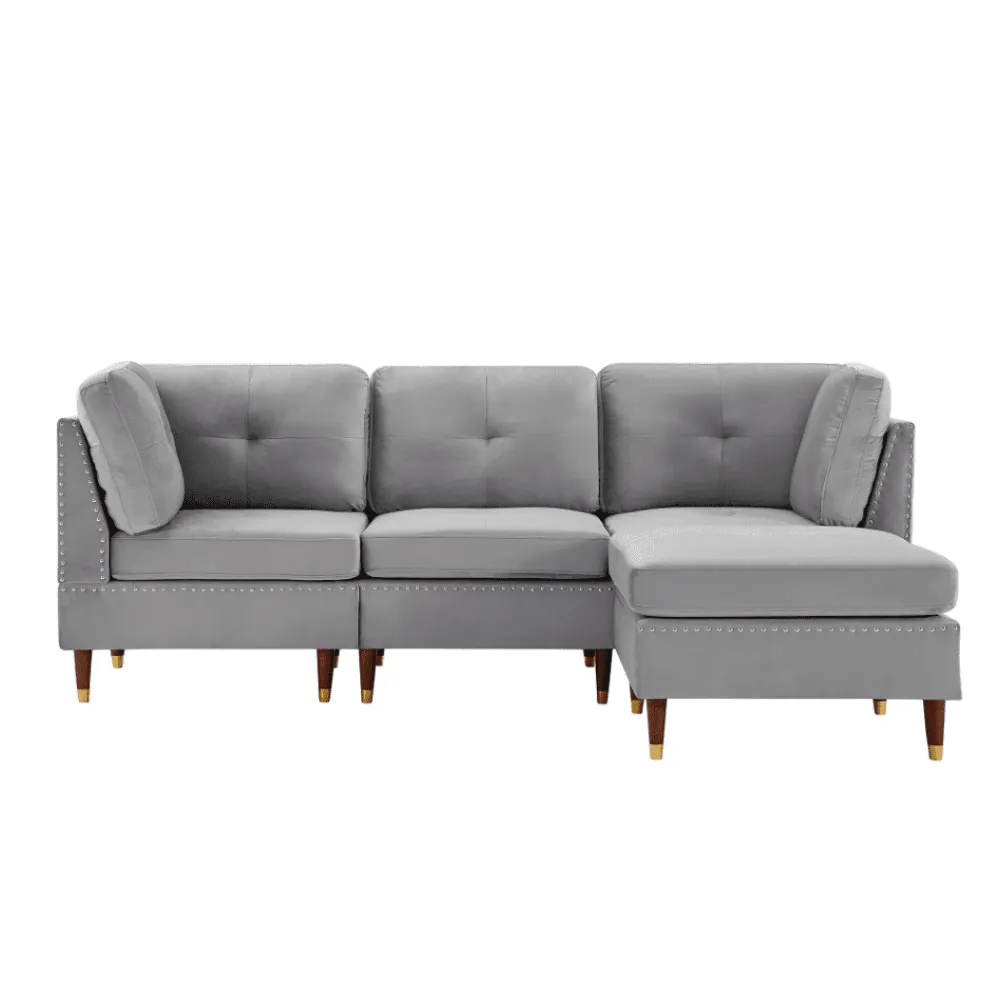 Glossy Sectional Suede Sofa Set With Ottoman