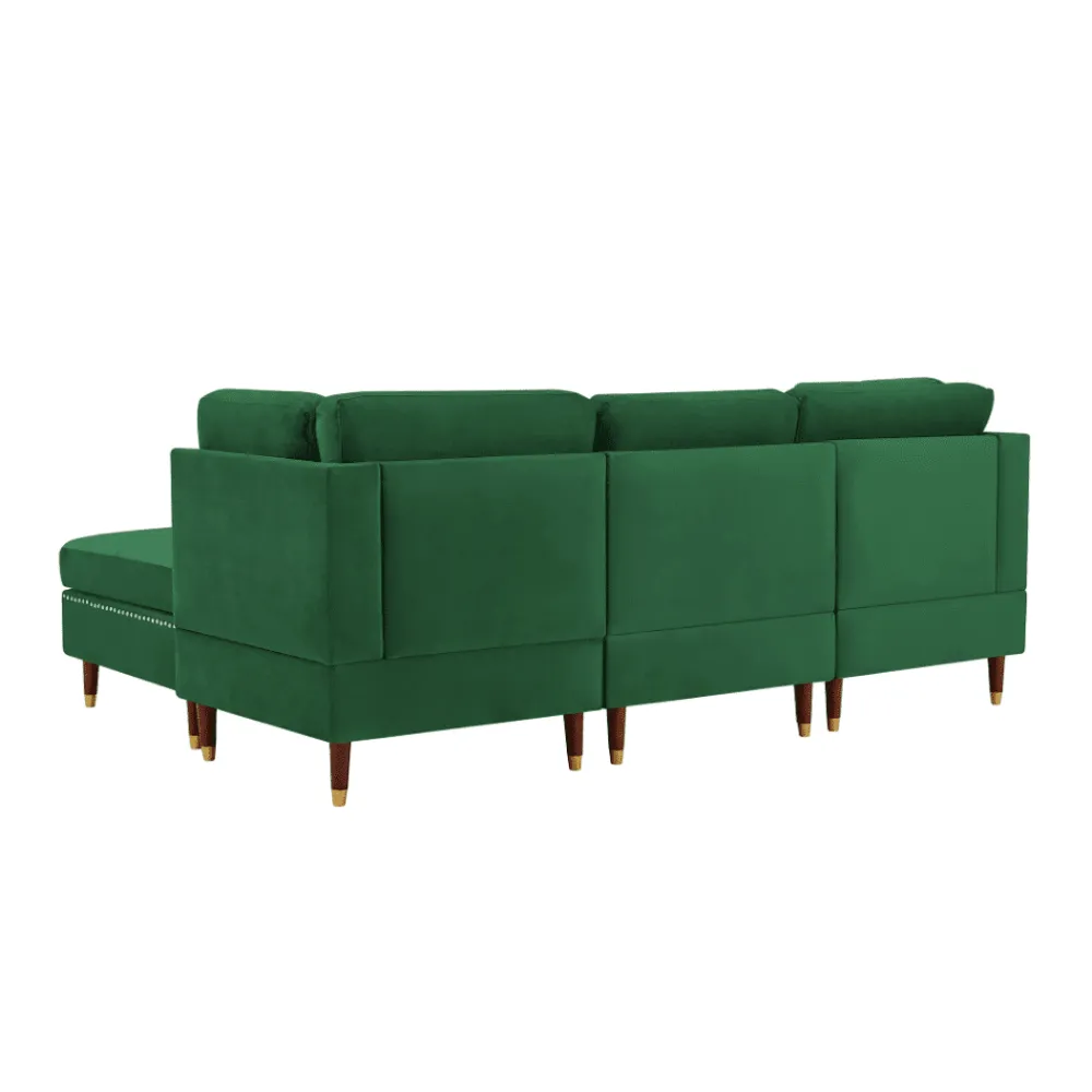 Glossy Sectional Suede Sofa Set With Ottoman