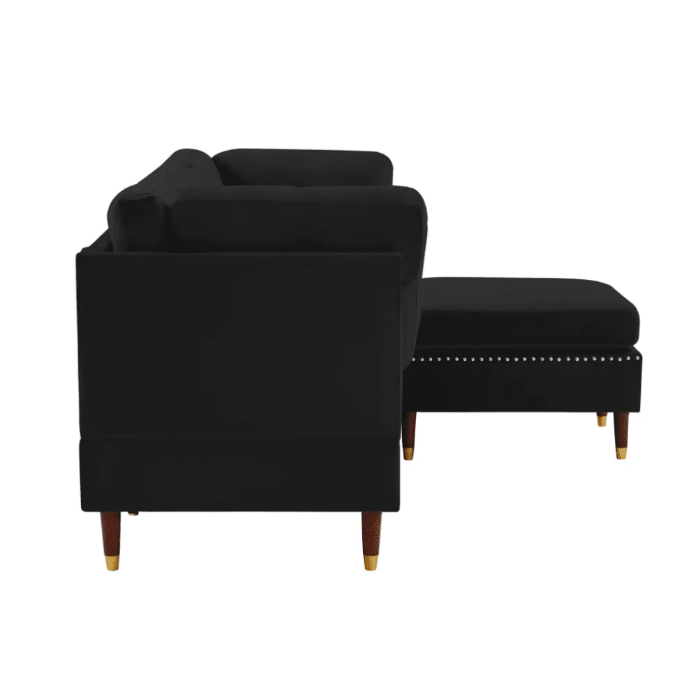 Glossy Sectional Suede Sofa Set With Ottoman