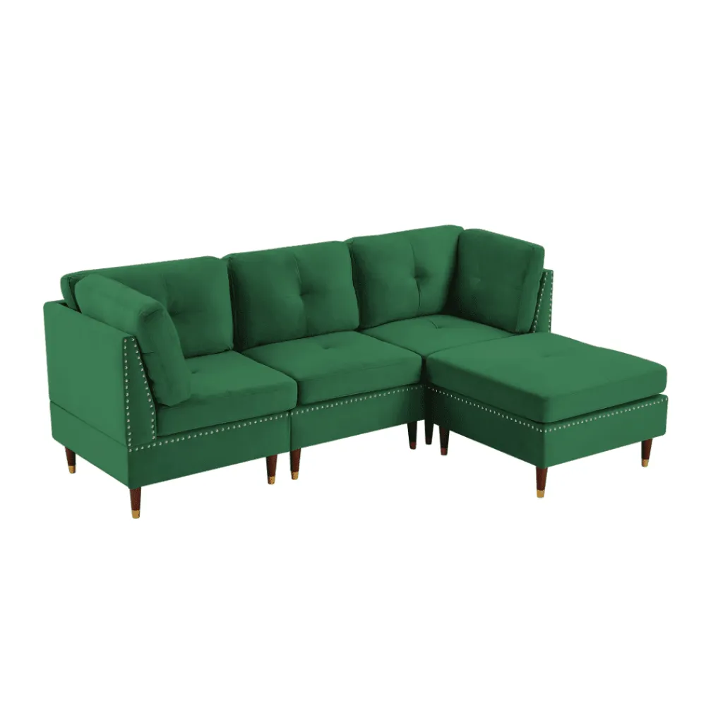 Glossy Sectional Suede Sofa Set With Ottoman