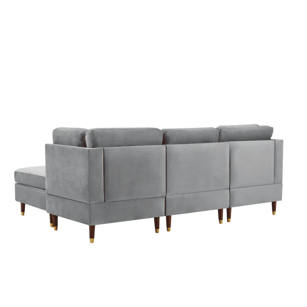 Glossy Sectional Suede Sofa Set With Ottoman