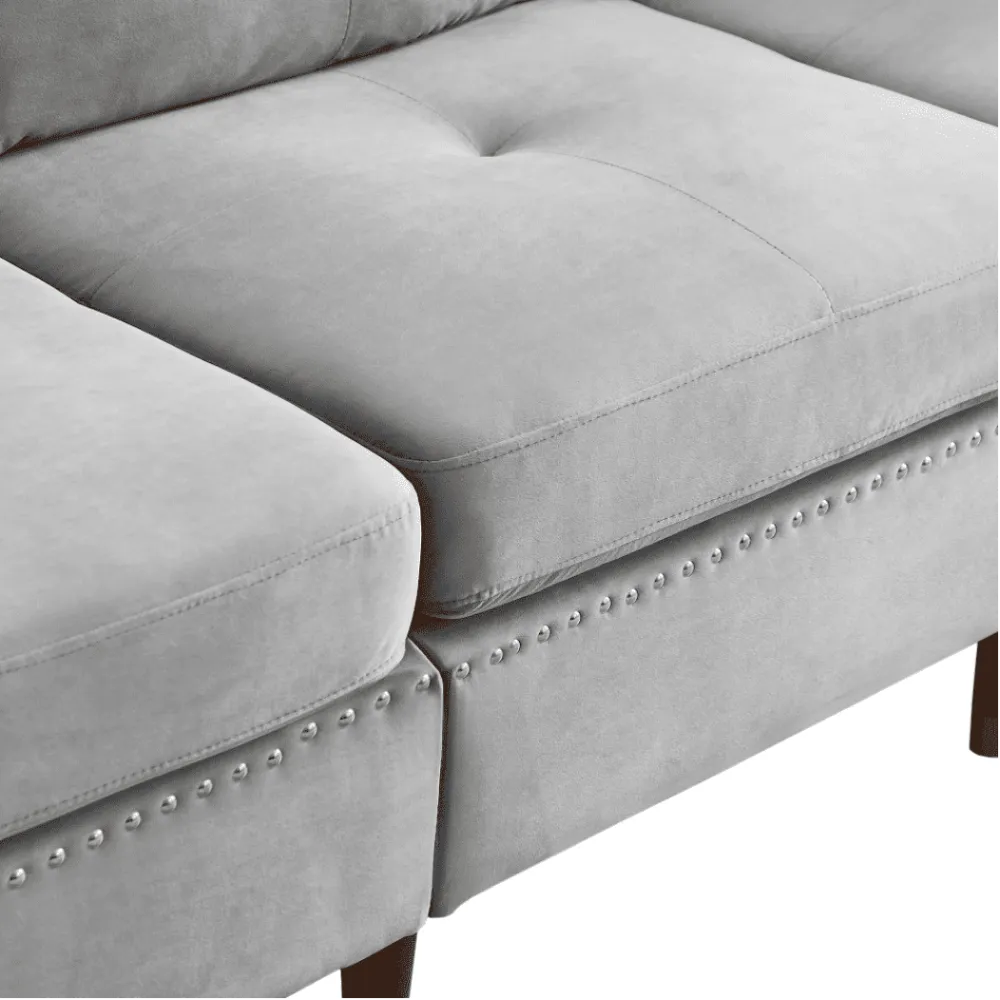 Glossy Sectional Suede Sofa Set With Ottoman