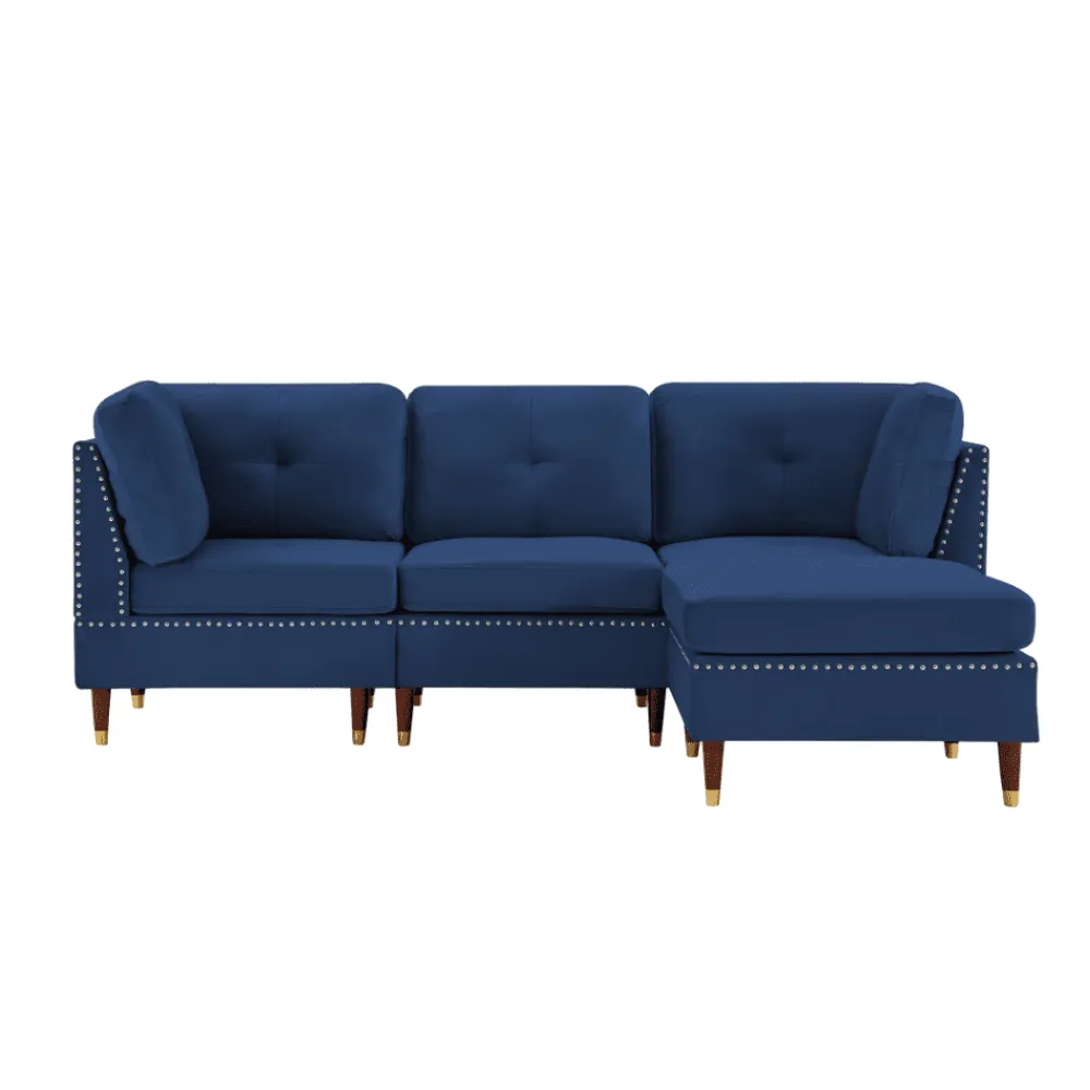 Glossy Sectional Suede Sofa Set With Ottoman