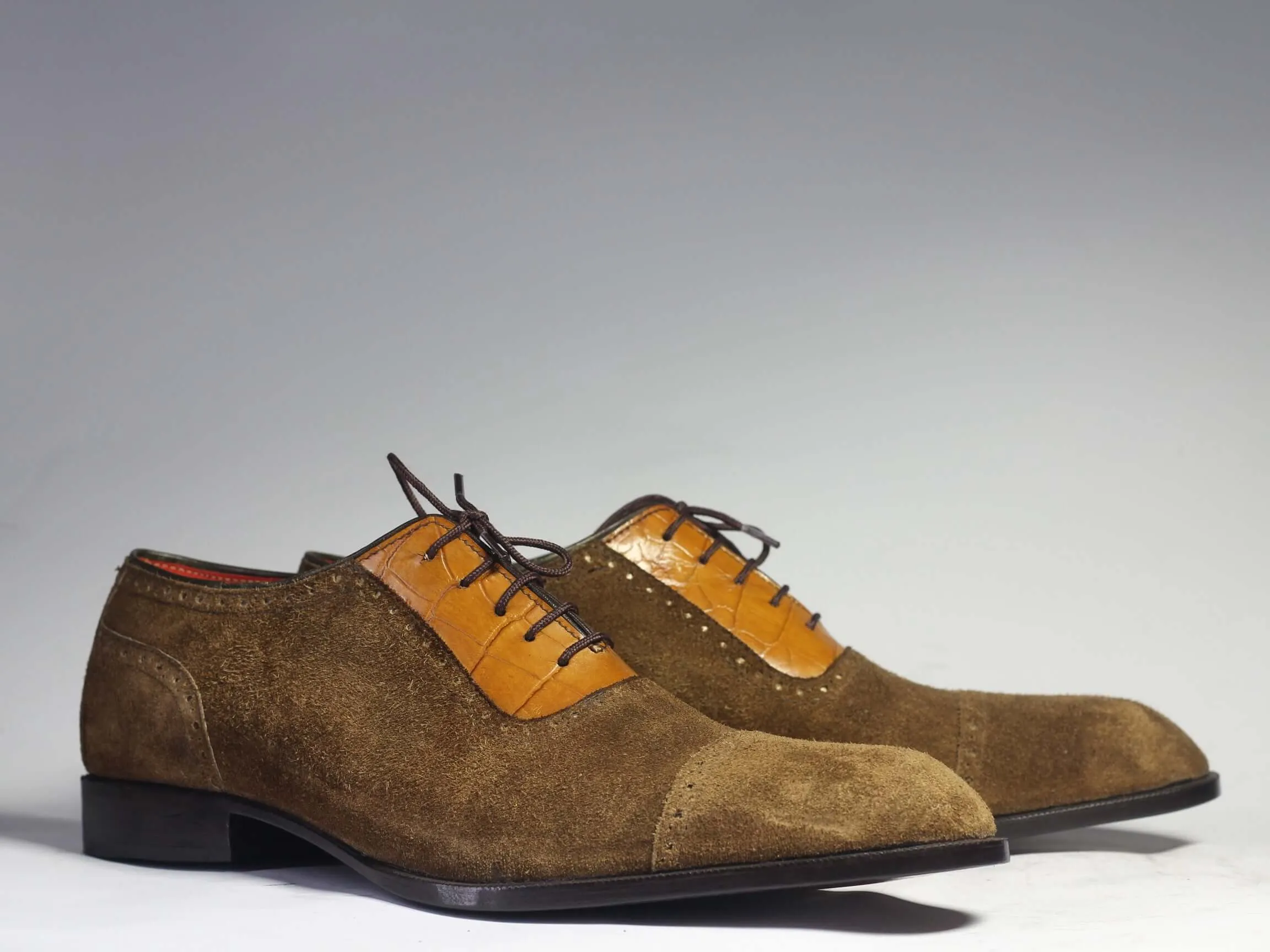 Handmade Brown Leather Suede Shoes, Men's Derby Fashion Dress Shoes