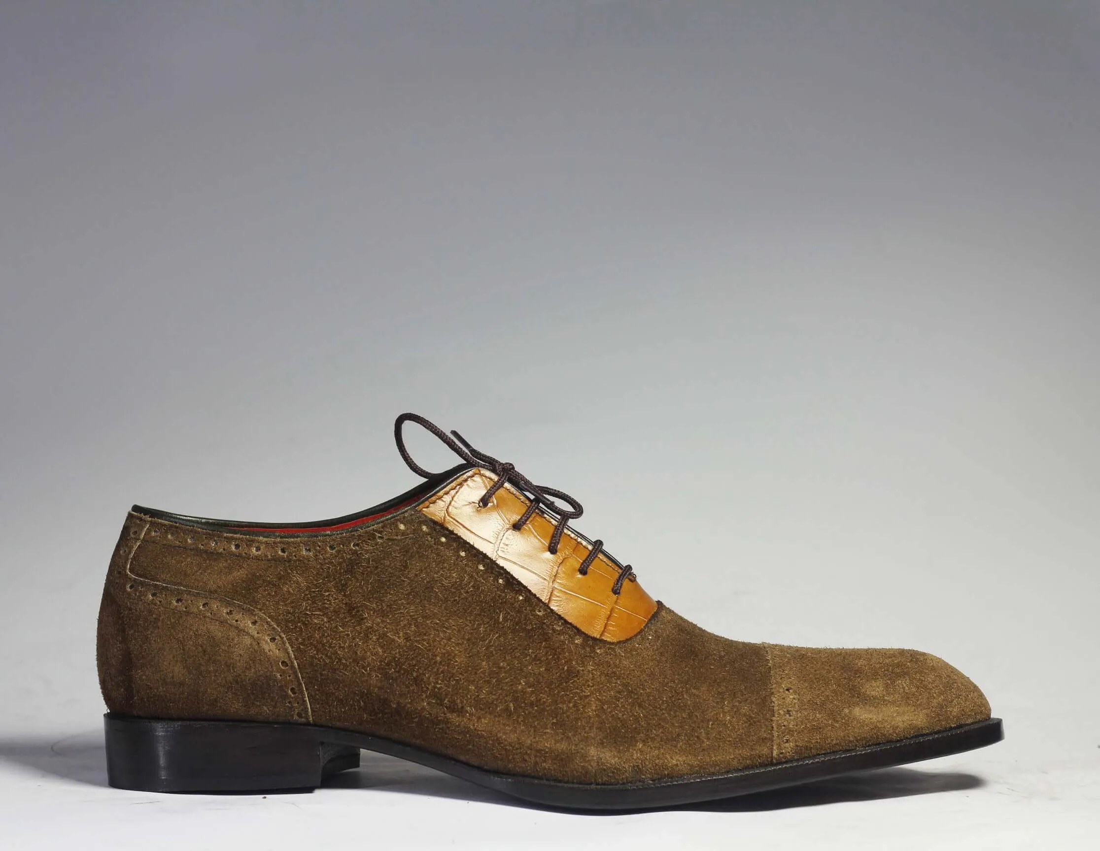 Handmade Brown Leather Suede Shoes, Men's Derby Fashion Dress Shoes