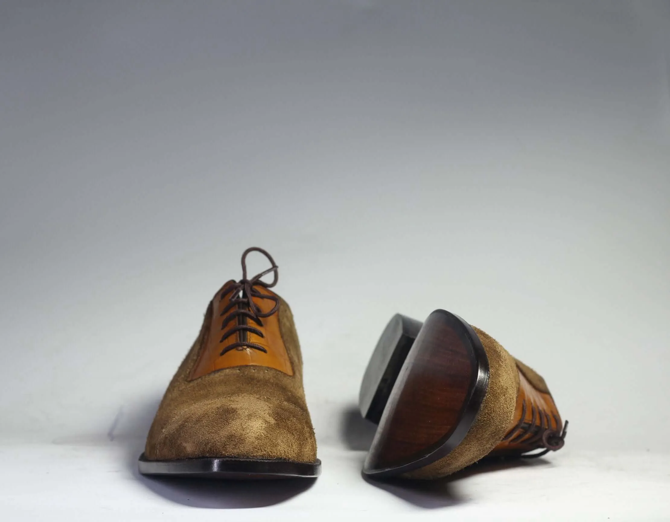 Handmade Brown Leather Suede Shoes, Men's Derby Fashion Dress Shoes