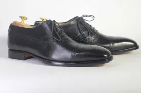 Handmade Men's Black Cap Toe Brogue Leather Lace Up Shoes, Men Designer Dress Formal Luxury Shoes