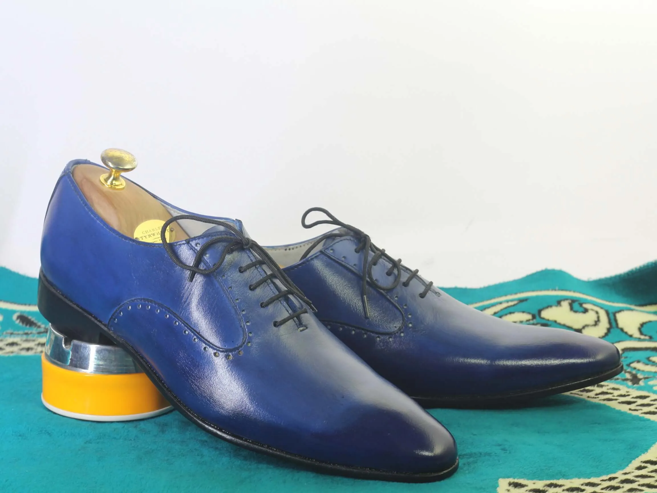 Handmade Men's Blue Leather Lace up Shoes, Men Stylish Dress Formal Shoes