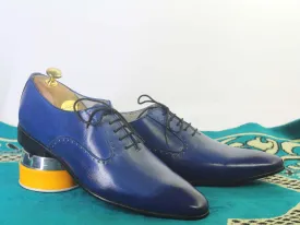 Handmade Men's Blue Leather Lace up Shoes, Men Stylish Dress Formal Shoes