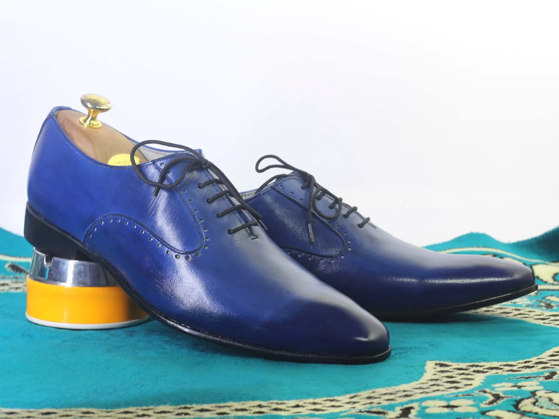 Handmade Men's Blue Leather Lace up Shoes, Men Stylish Dress Formal Shoes