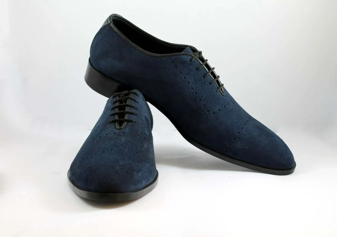 Handmade Men's Blue Suede Shoes, Men Lace Up Dress Formal Fashion Shoes