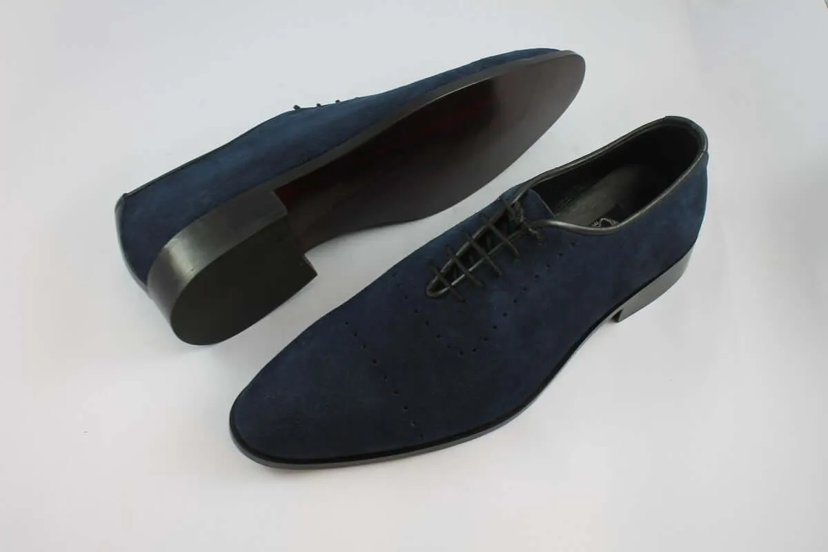 Handmade Men's Blue Suede Shoes, Men Lace Up Dress Formal Fashion Shoes