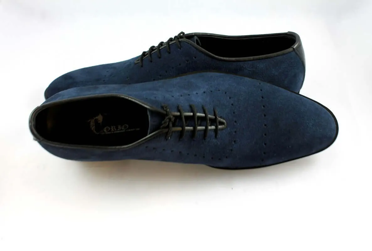 Handmade Men's Blue Suede Shoes, Men Lace Up Dress Formal Fashion Shoes
