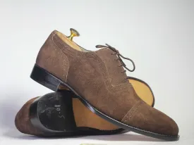 Handmade Men's Brown Cap Toe Suede Shoes, Men Lace Up Dress Formal Fashion Shoes