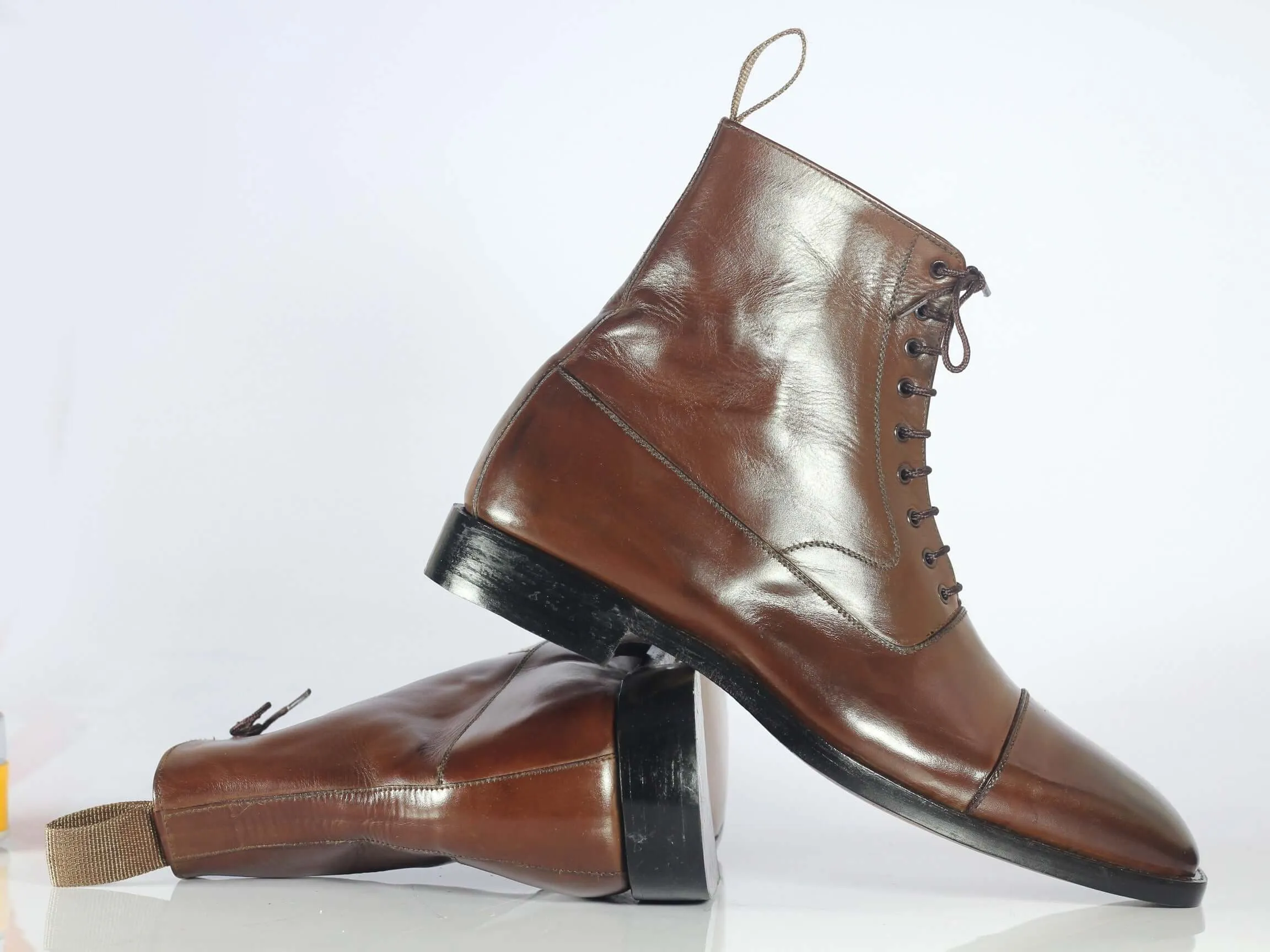 Handmade Men's Brown Leather Cap Toe Lace Up Boots, Men Ankle Boots, Men Fashion Boots