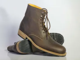 Handmade Men's Brown Leather Lace Up Boots, Men Ankle Boots, Men Fashion Boots