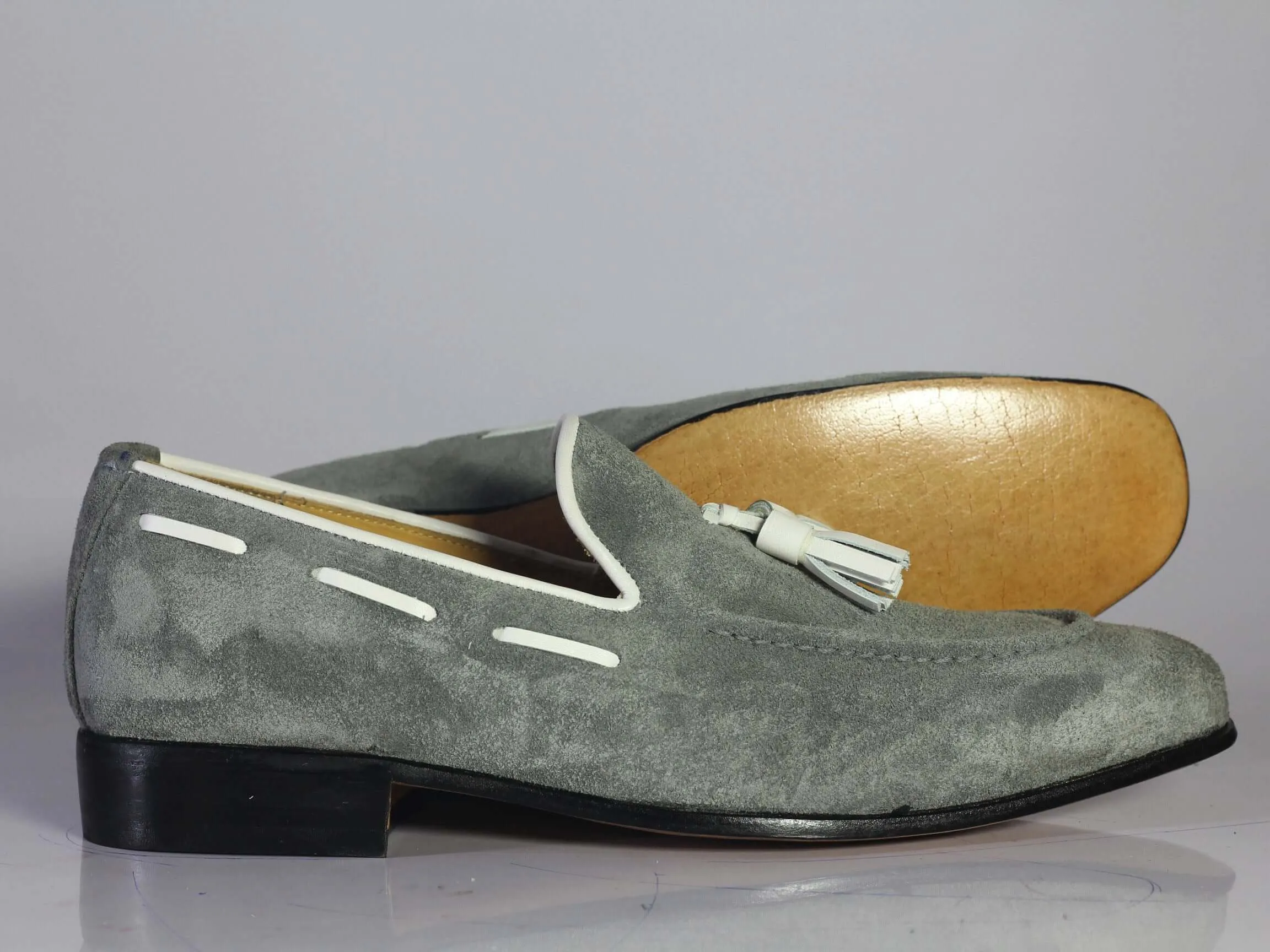 Handmade Men's Gray Tussles Loafer Shoes, Men Stylish Suede Dress Formal Shoes