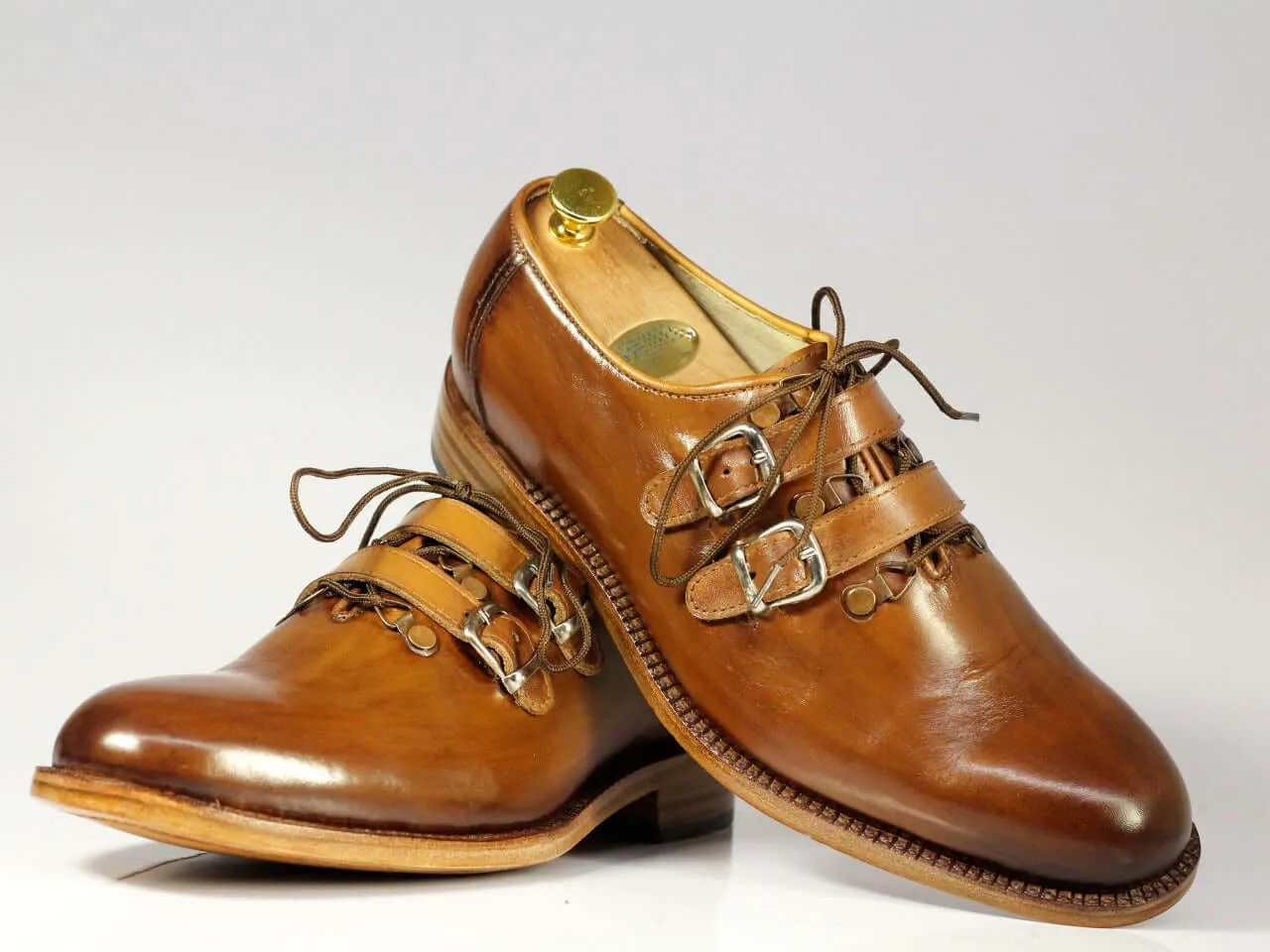 Handmade Men's Leather Lace Up & Double Strap Buckles Shoes, Men Designer Dress Formal Shoes