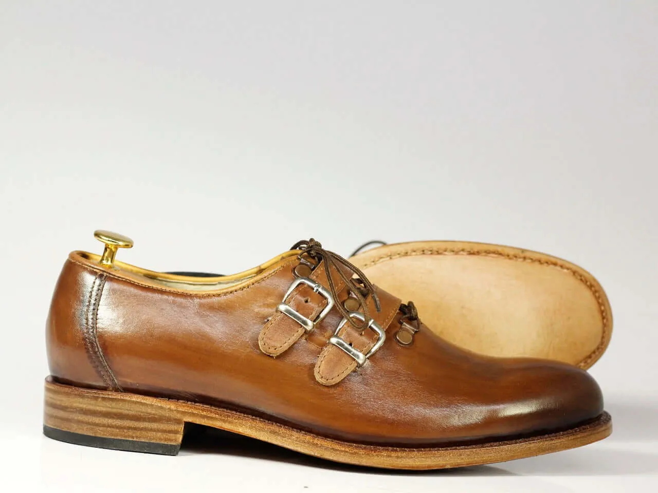 Handmade Men's Leather Lace Up & Double Strap Buckles Shoes, Men Designer Dress Formal Shoes