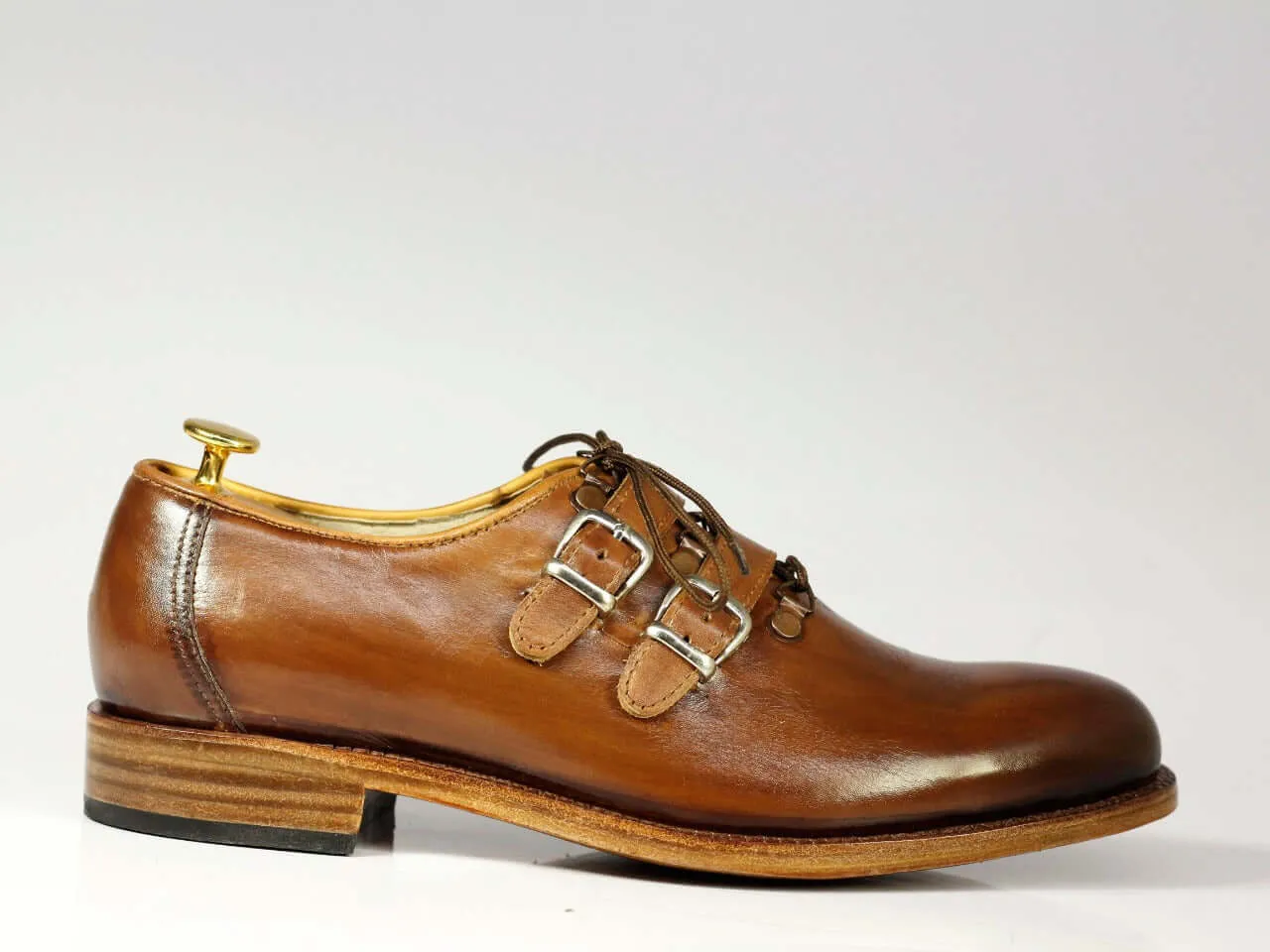 Handmade Men's Leather Lace Up & Double Strap Buckles Shoes, Men Designer Dress Formal Shoes