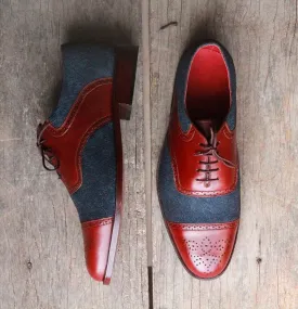 Handmade Men's Two Tone Burgundy Navy Blue Cap Toe Brogue Leather Suede Lace Up Shoes, Men Designer Dress Formal Luxury Shoes