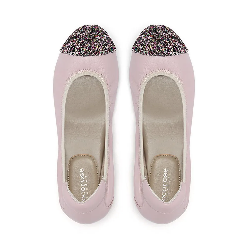 Harrow - Pastel Pink Glitter Toe Leather Flats