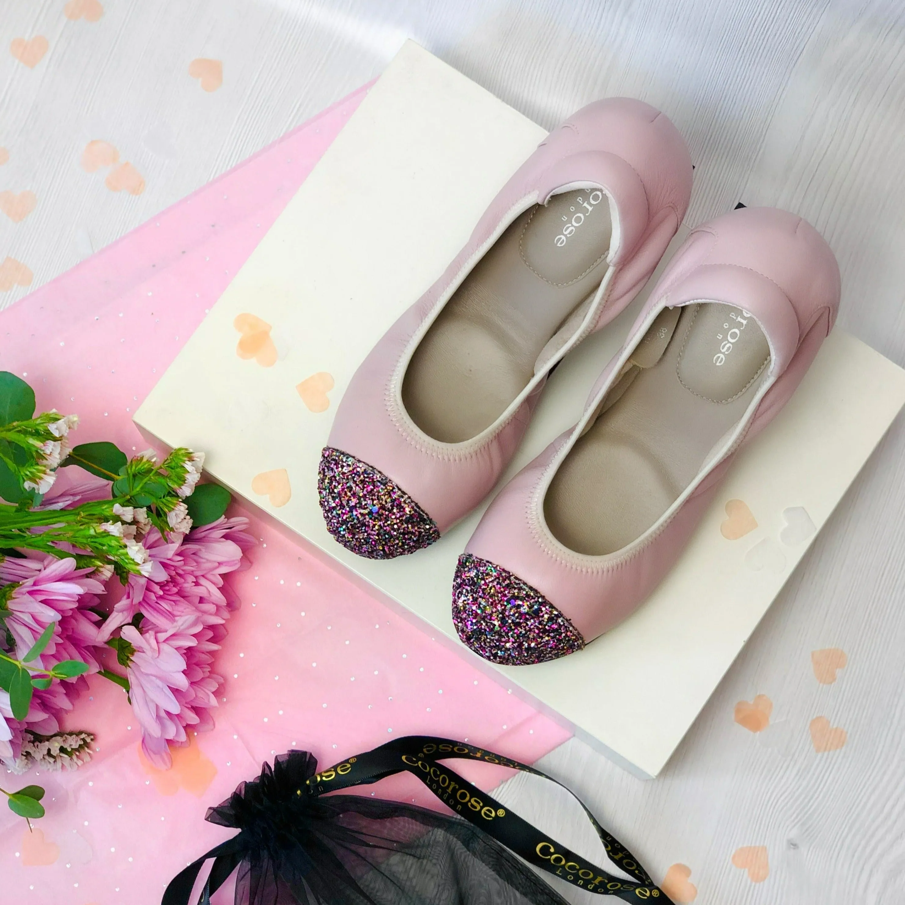 Harrow - Pastel Pink Glitter Toe Leather Flats