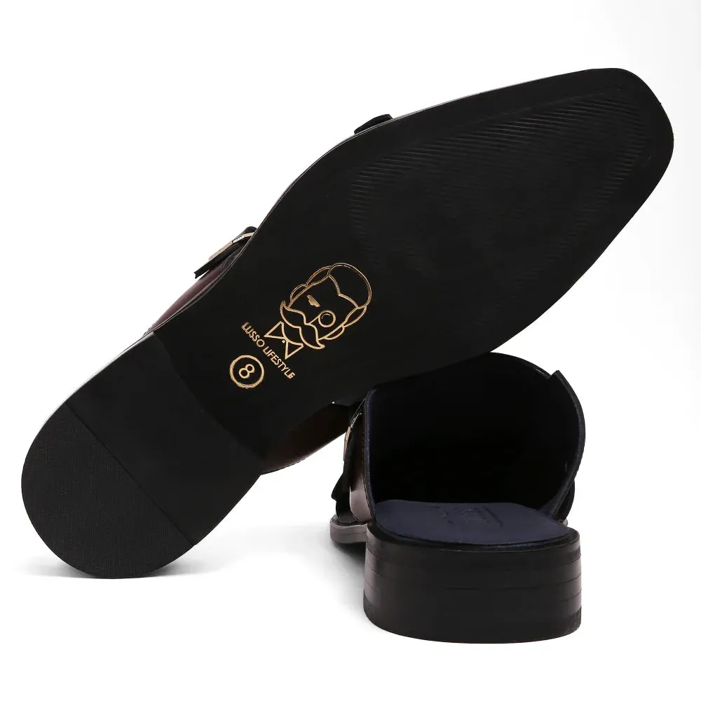 Hulio - Dark Tan Double Monk Mules