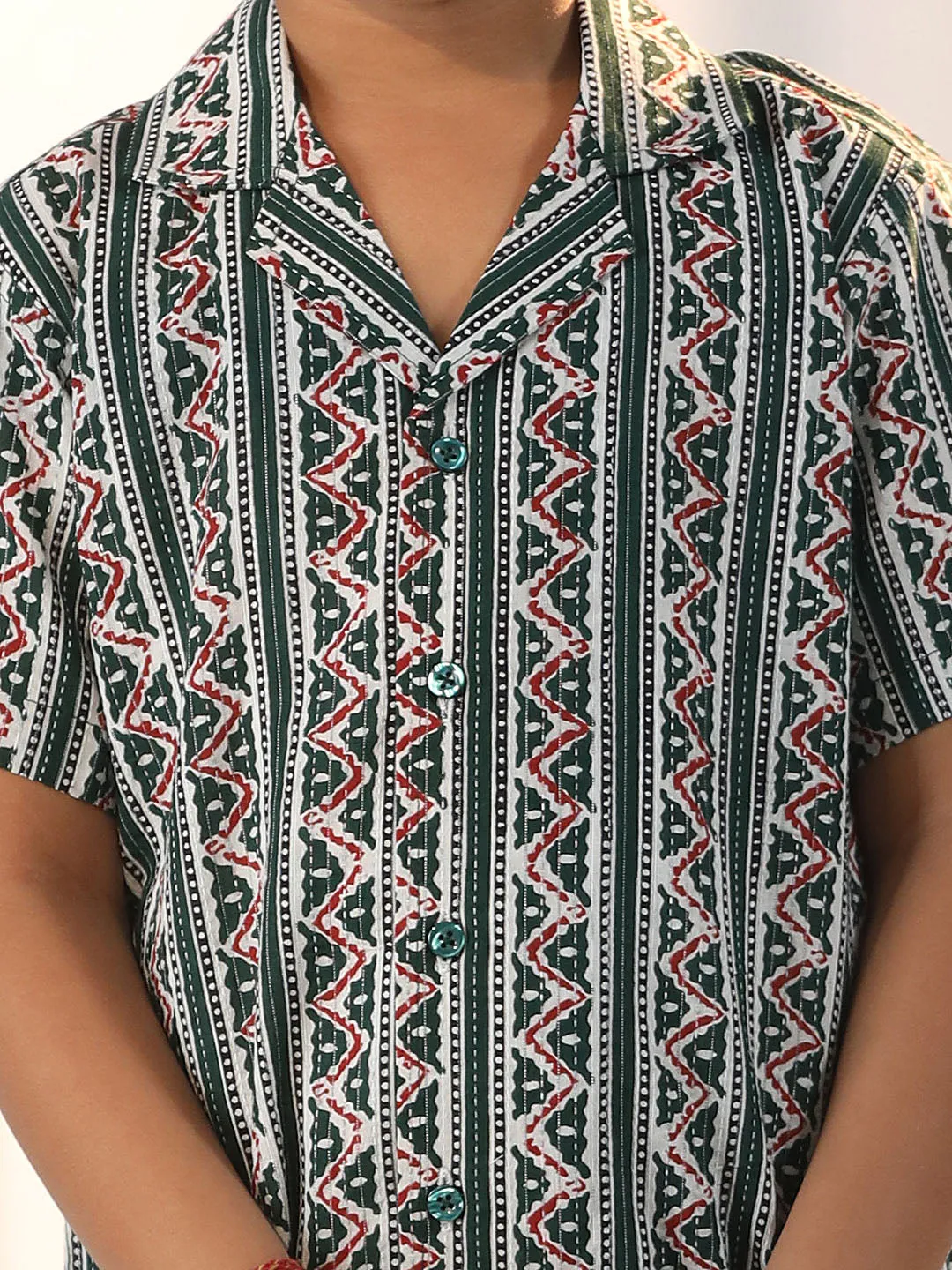 Jashvi Boys' Bottle Green Ethnic Shirt