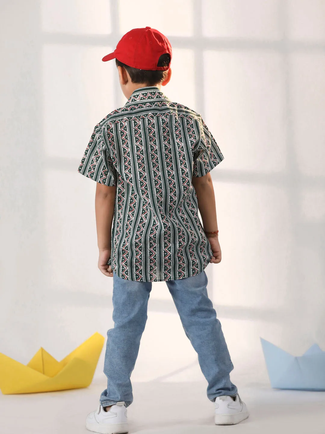 Jashvi Boys' Bottle Green Ethnic Shirt