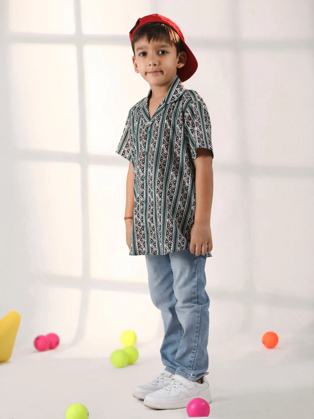 Jashvi Boys' Bottle Green Ethnic Shirt