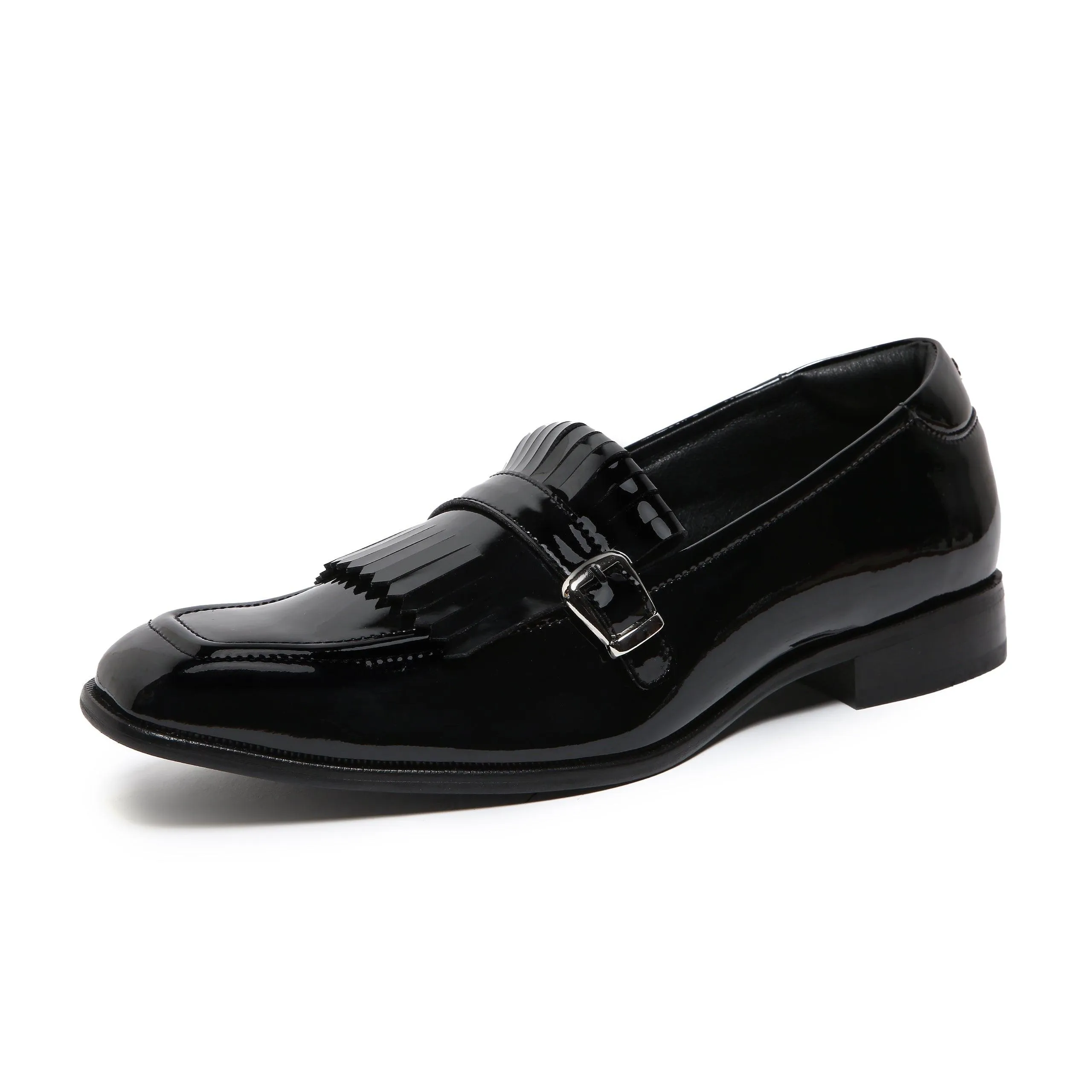 LOCATELLI | BLACK PATENT FRINGE SLIP-ON