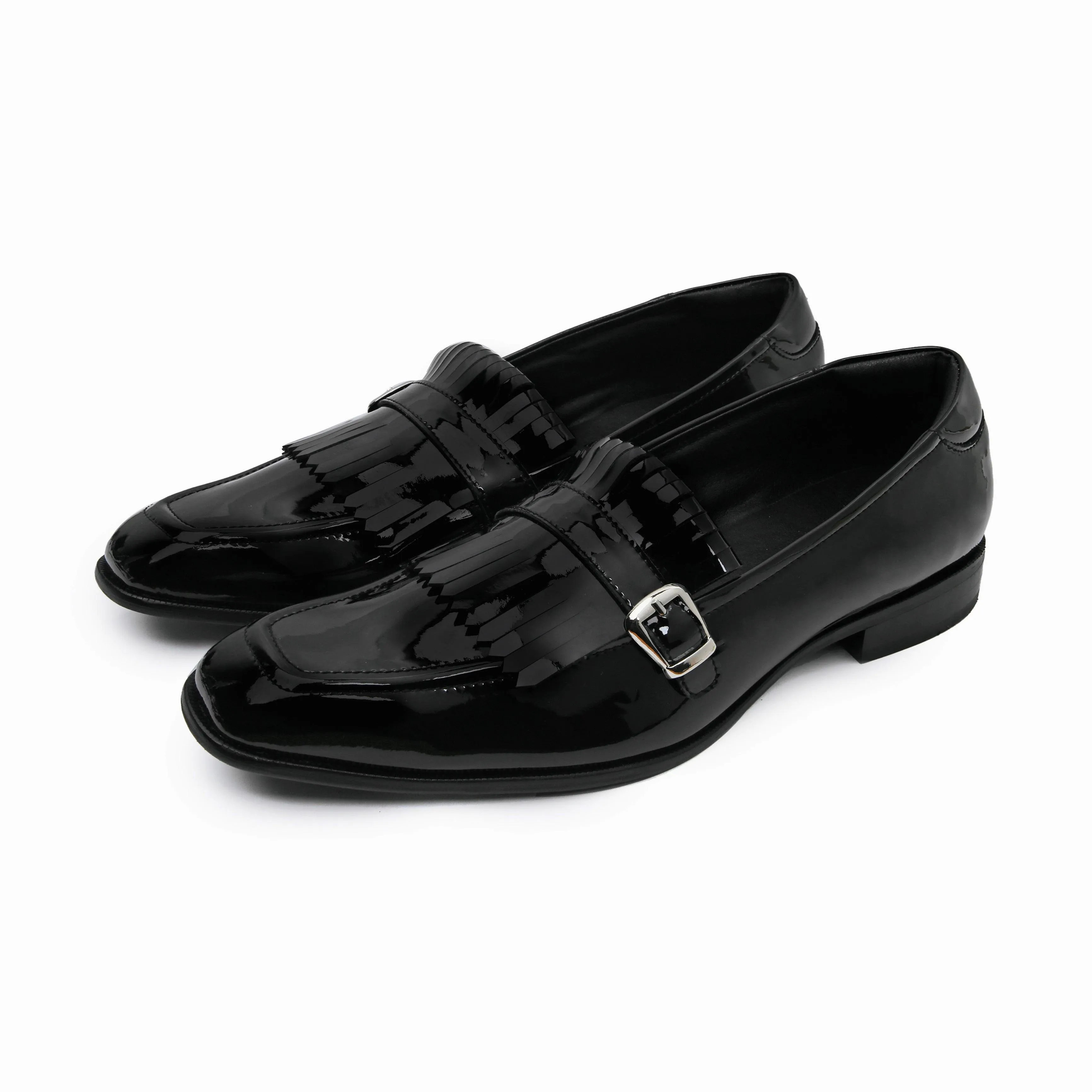 LOCATELLI | BLACK PATENT FRINGE SLIP-ON