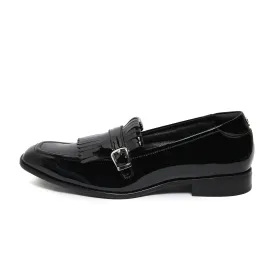LOCATELLI | BLACK PATENT FRINGE SLIP-ON