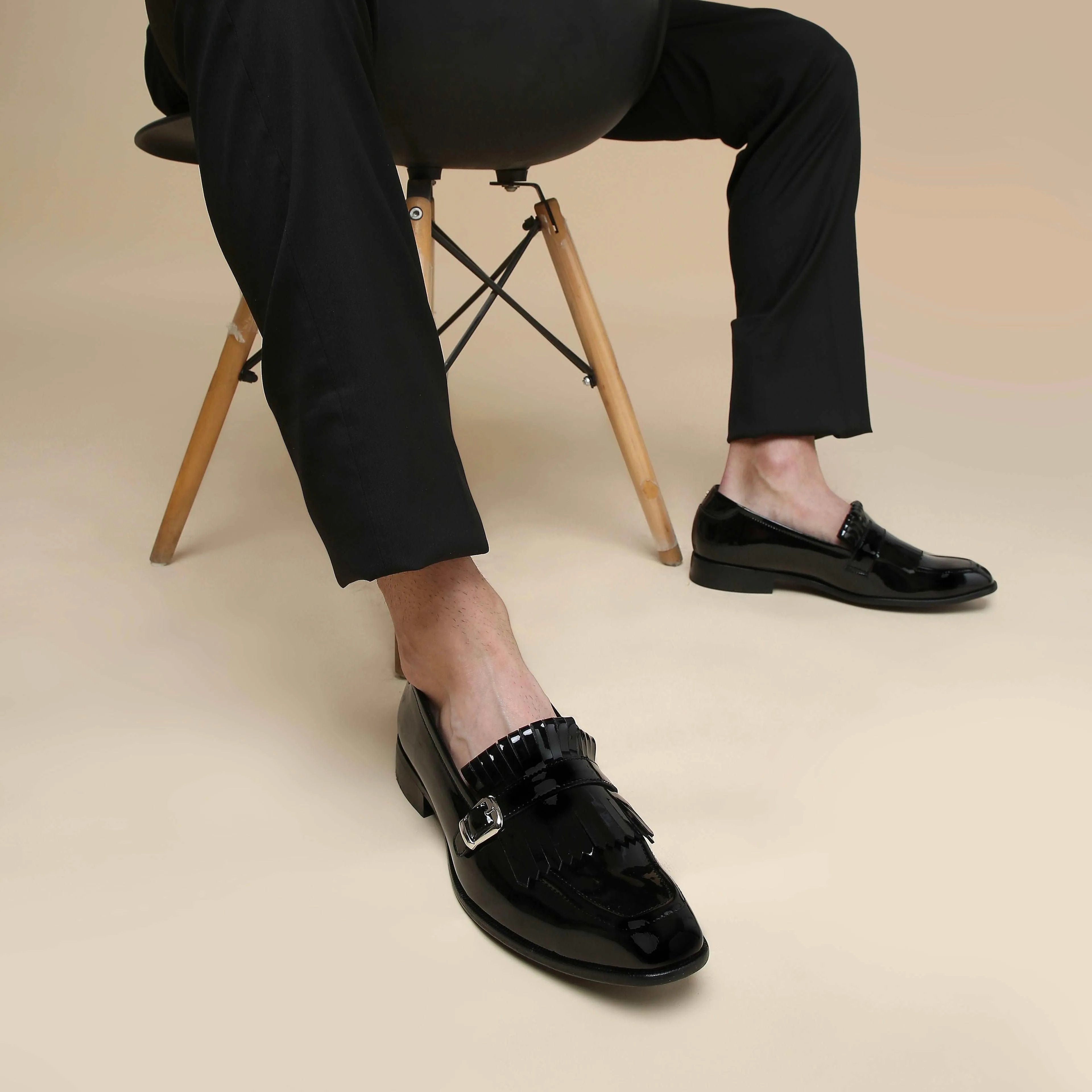 LOCATELLI | BLACK PATENT FRINGE SLIP-ON