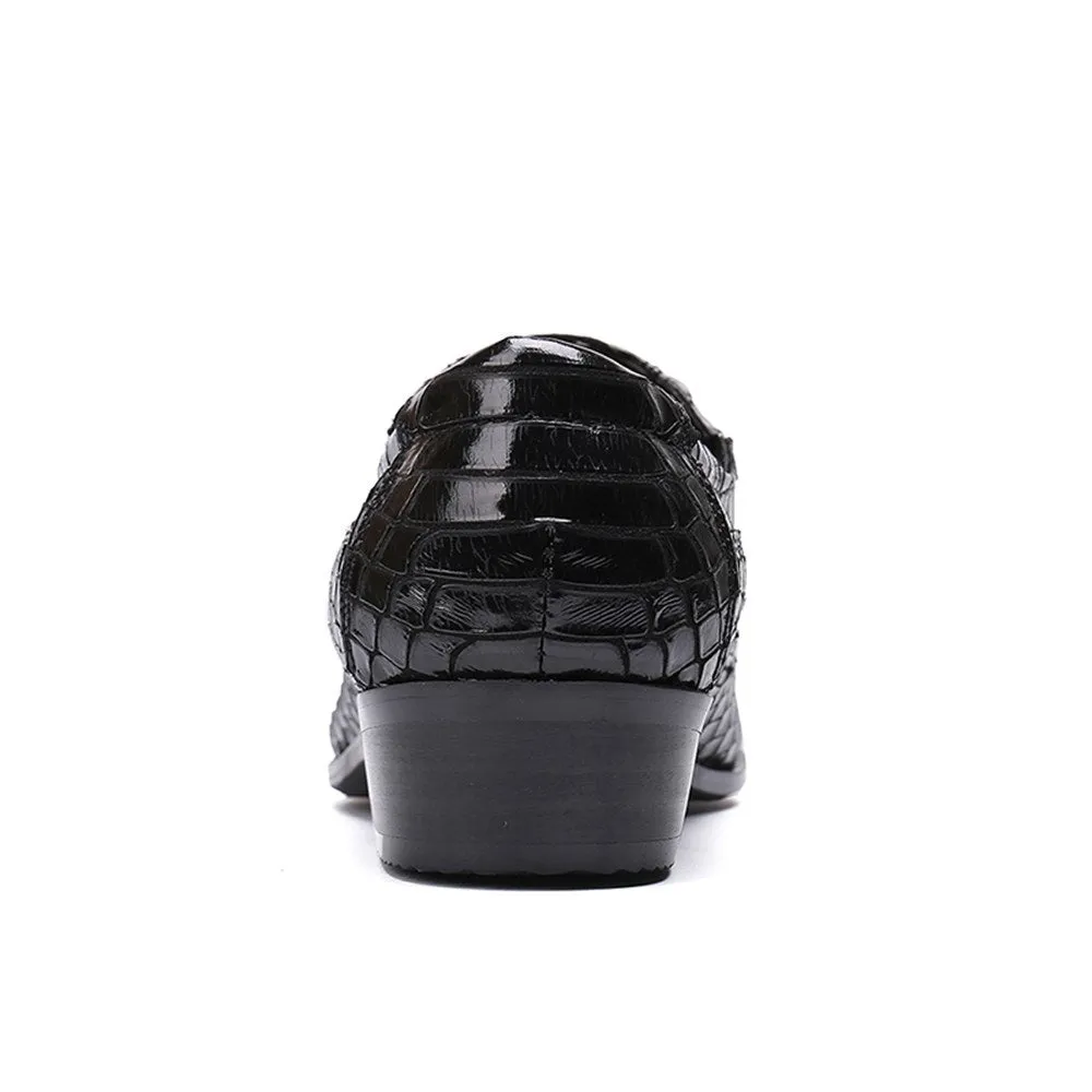 Men Black Animal Pattern Slip On Oxford Shoes