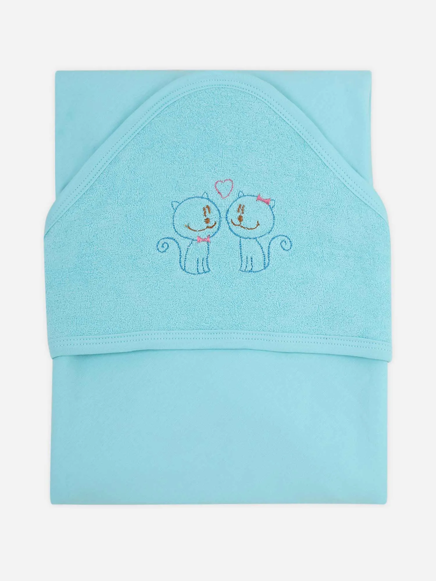 Naidu Hall Oh Baby Plain Embroidery Cotton Carry Towel - Light Blue - Hood Terry Print