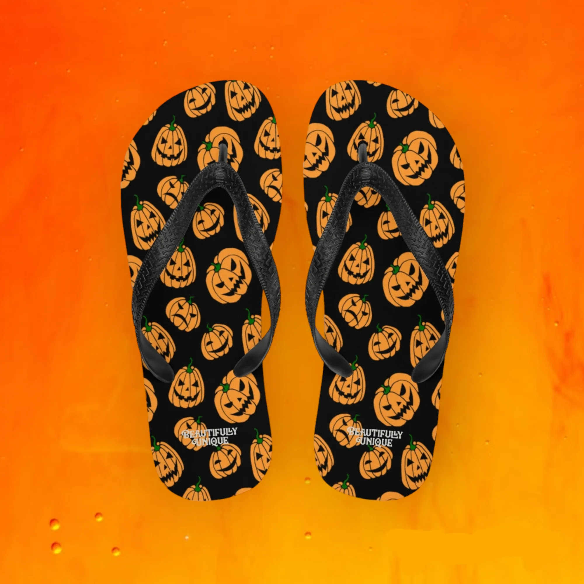Orange And Black Jack-O-Lanterns Flip-Flops