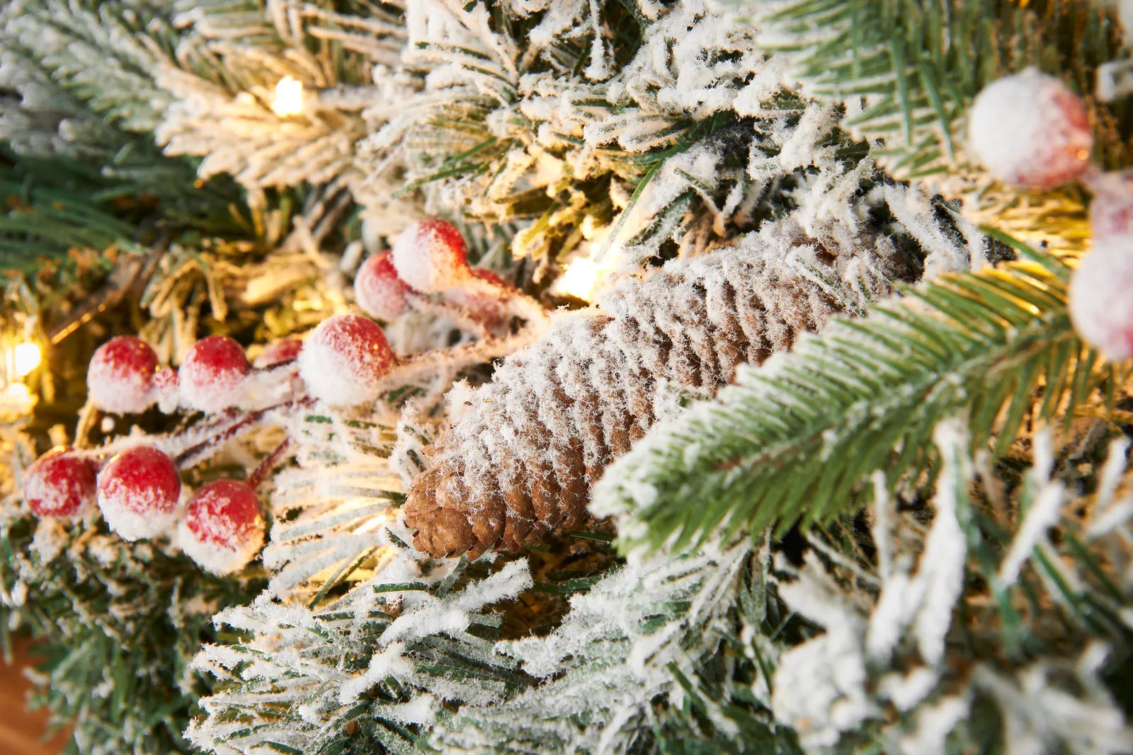 Pre-Lit Extra Thick Mixed Pine Snow Flocked Garland, Pinecones & Berries, 9 ft