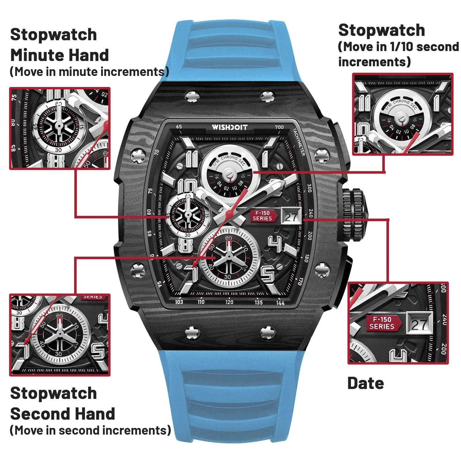 Racing | F-150 Chrono-Black Watch (Light Blue Strap)