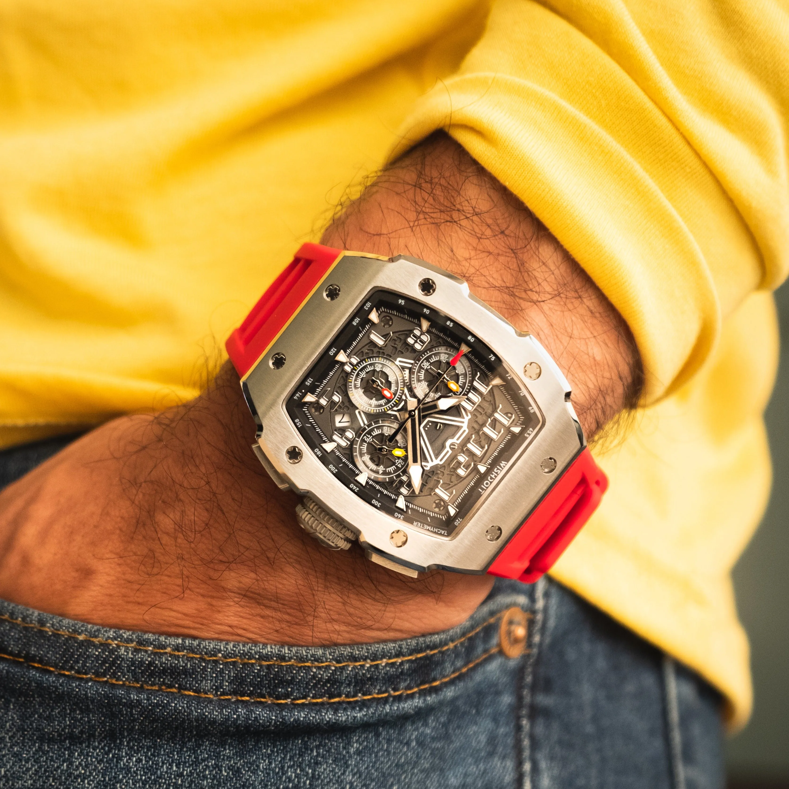 Racing | GT Chrono-Silvery Watch (Red Strap)