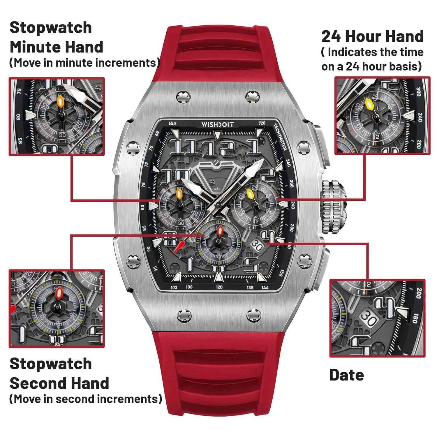 Racing | GT Chrono-Silvery Watch (Red Strap)