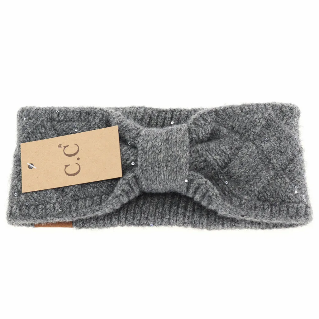 Sequin Brioche Cable Knit Head Wrap - C.C Beanie HW2073