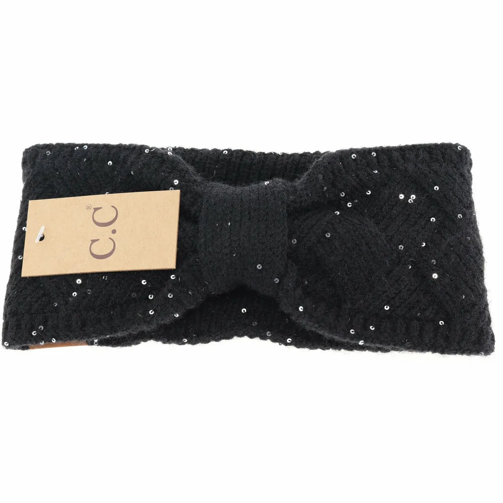 Sequin Brioche Cable Knit Head Wrap - C.C Beanie HW2073