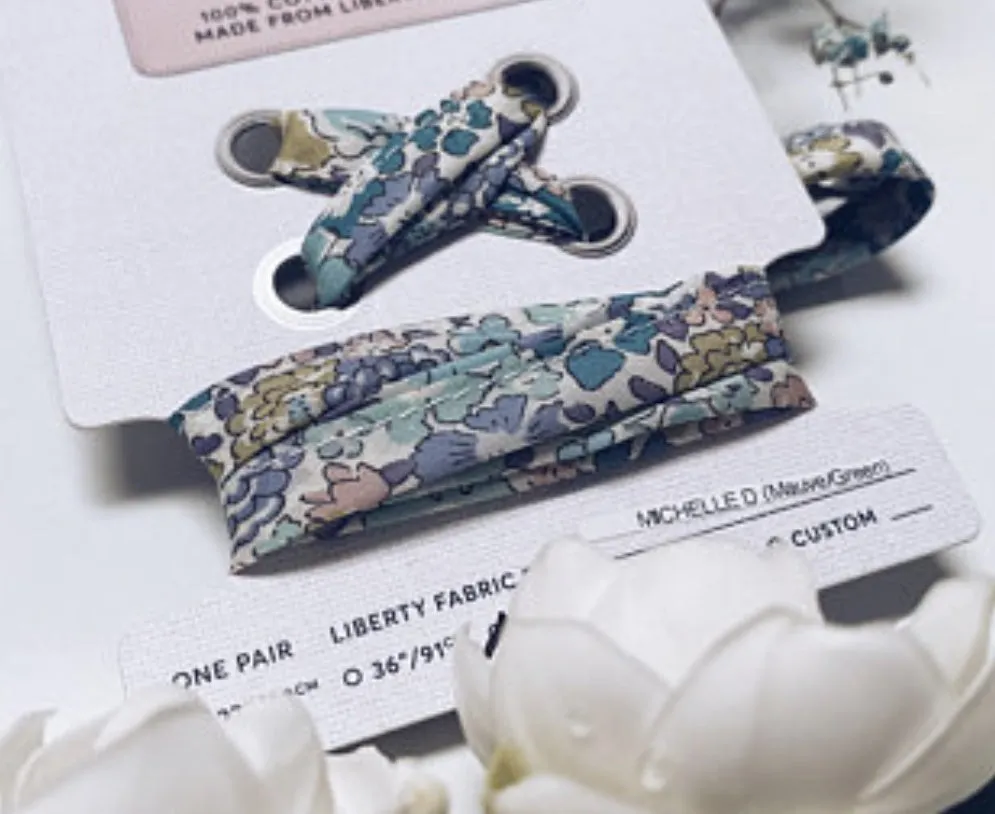 Shoelaces- liberty Michelle Green/mauve medium