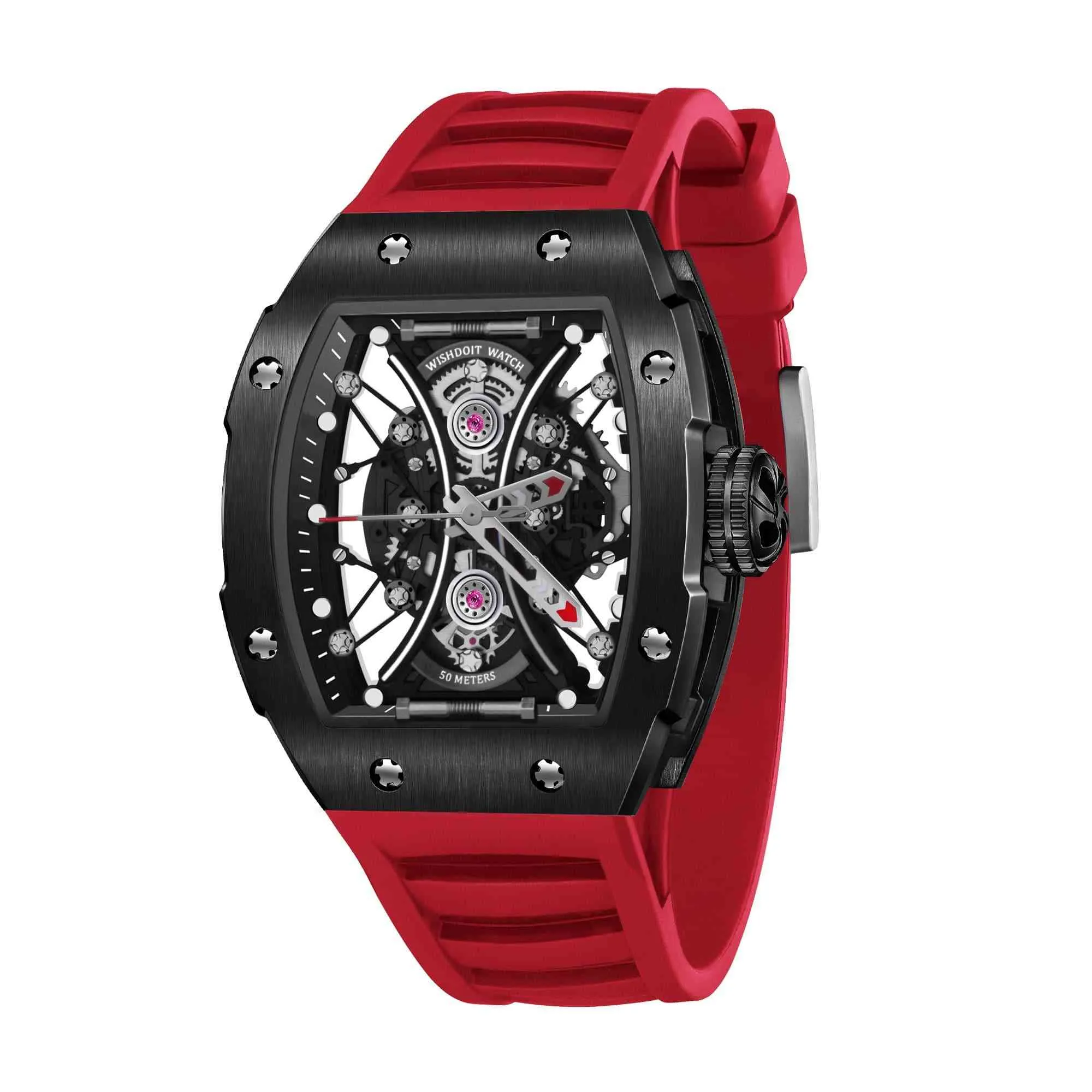 Skeleton | Hourglass-Black Watch (Red Strap)