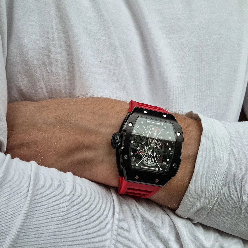Skeleton | Hourglass-Black Watch (Red Strap)