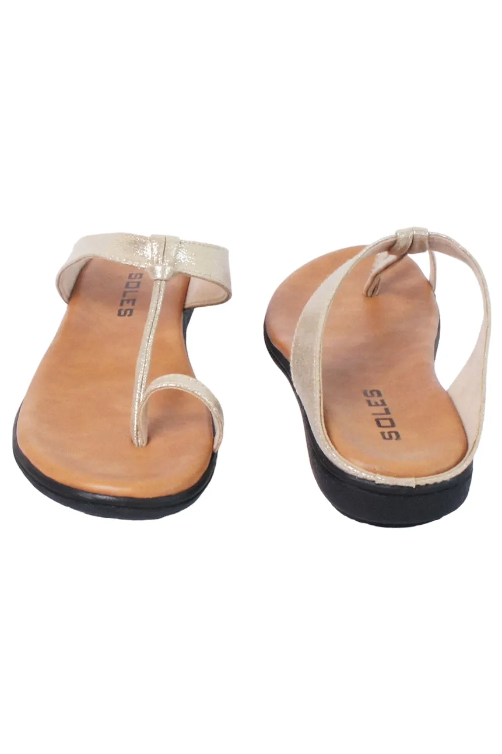 SOLES Glamorous Gold Flat Sandals - Shine with Every Step