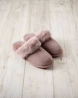 Suede Sheepskin Mule Slippers - Pink Suede Sheepskin Mule Slippers - Pink