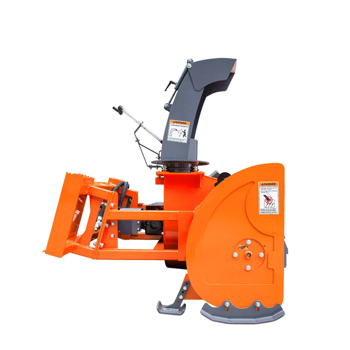 TMG Industrial 72” Skid Steer Snow Blower, 45-75 HP Loader Required, 24” Diameter Impeller, 360° Motor Driven Snow Chute, TMG-SSB72
